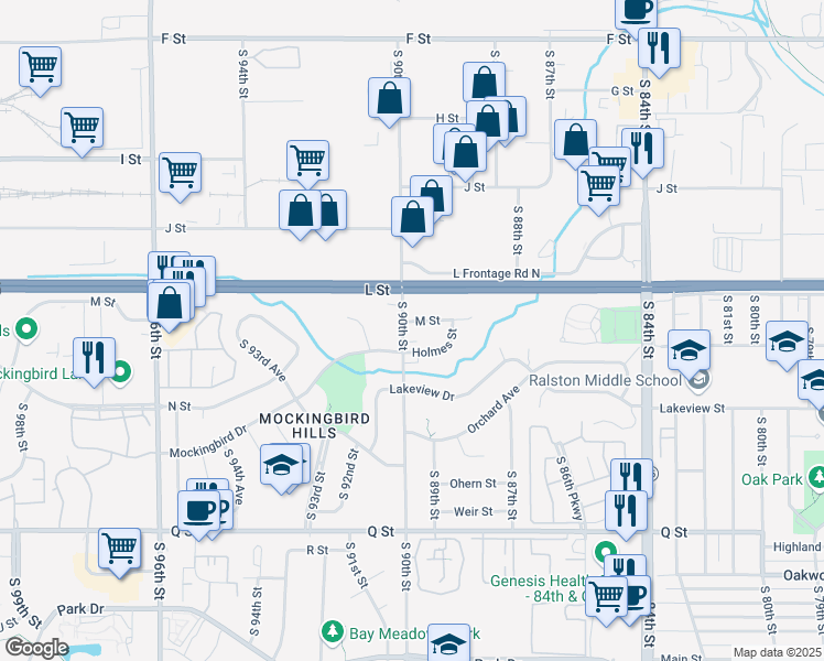 map of restaurants, bars, coffee shops, grocery stores, and more near 4805 South 90th Street in Omaha