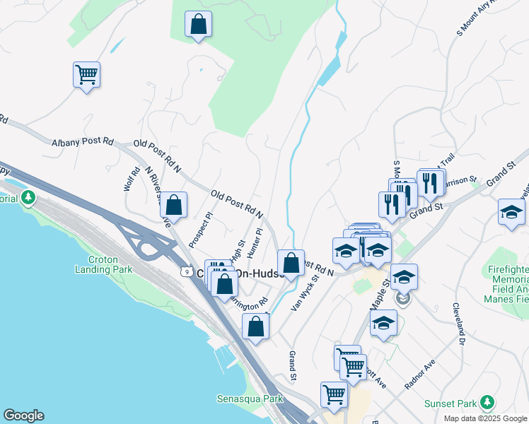 map of restaurants, bars, coffee shops, grocery stores, and more near 2 Lounsbury Road in Croton-on-Hudson