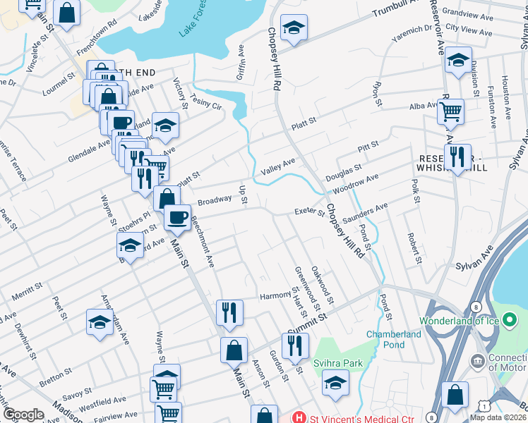 map of restaurants, bars, coffee shops, grocery stores, and more near 479 Greenwood Street in Bridgeport