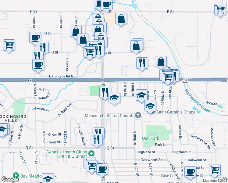 map of restaurants, bars, coffee shops, grocery stores, and more near 4743 South 83rd Street in Ralston