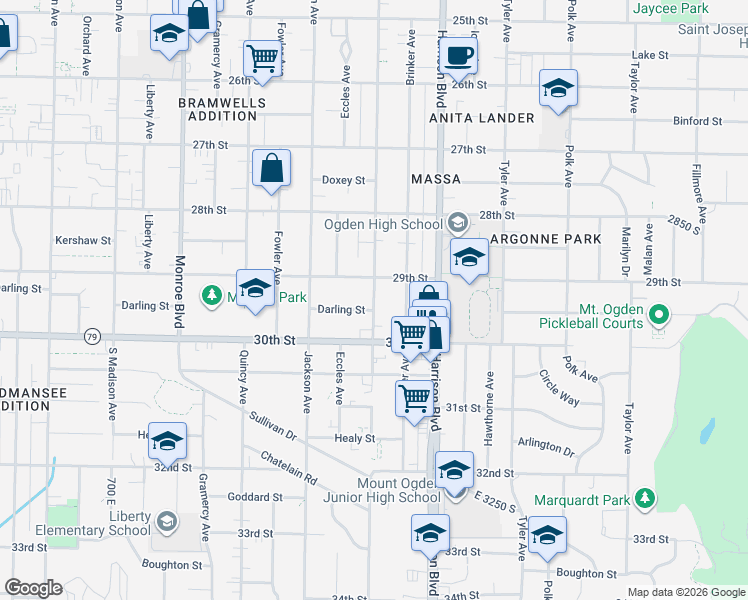 map of restaurants, bars, coffee shops, grocery stores, and more near 2948 Van Buren Avenue in Ogden