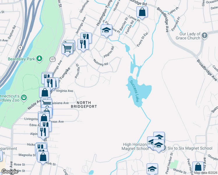 map of restaurants, bars, coffee shops, grocery stores, and more near 116 Court East in Bridgeport