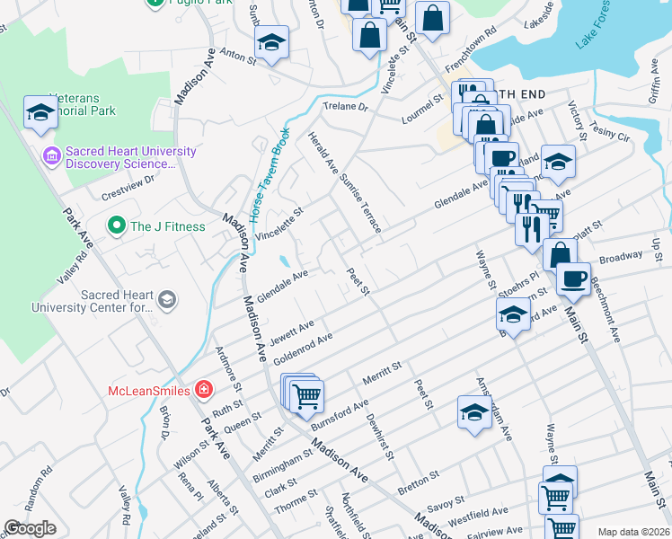 map of restaurants, bars, coffee shops, grocery stores, and more near 459 Peet Street in Bridgeport