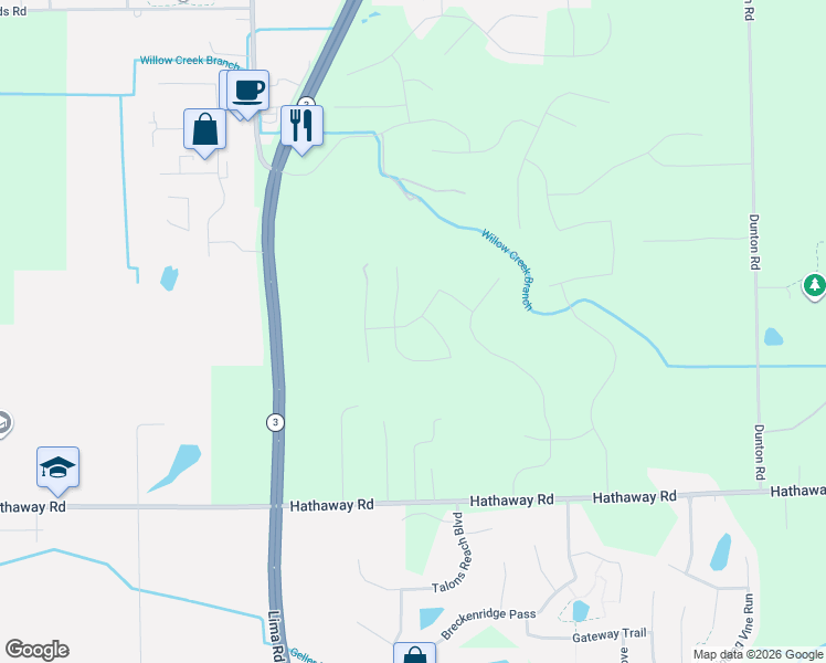 map of restaurants, bars, coffee shops, grocery stores, and more near 1816 Hathaway Road in Fort Wayne