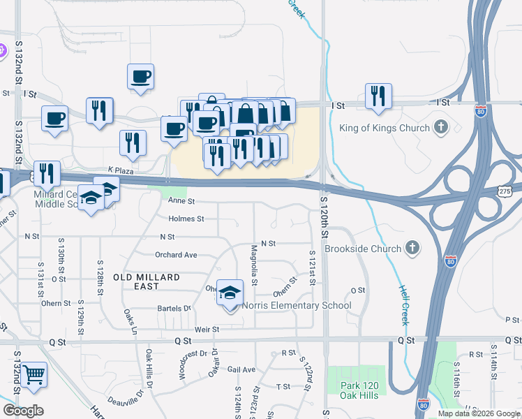 map of restaurants, bars, coffee shops, grocery stores, and more near 4816 Magnolia Street in Omaha