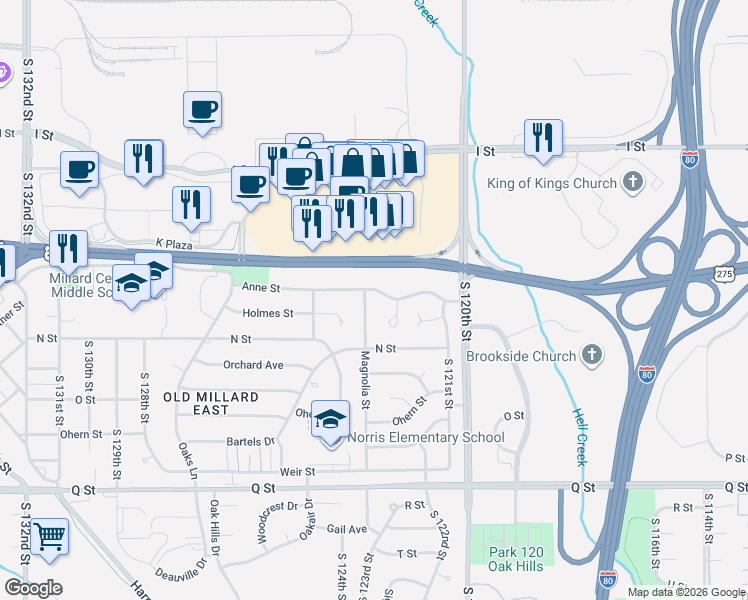 map of restaurants, bars, coffee shops, grocery stores, and more near 4816 Magnolia Street in Omaha