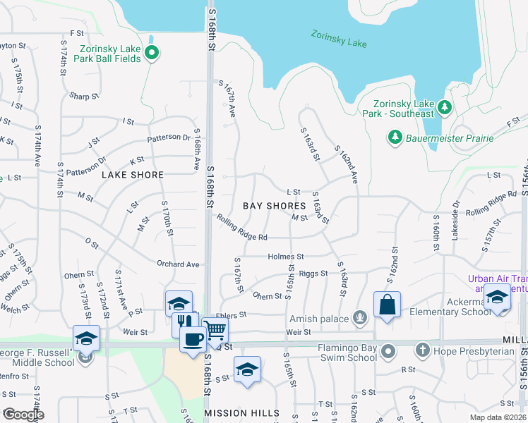 map of restaurants, bars, coffee shops, grocery stores, and more near 4826 South 166th Street in Omaha