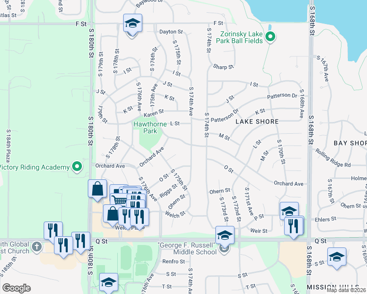 map of restaurants, bars, coffee shops, grocery stores, and more near 17456 Archer Circle in Omaha