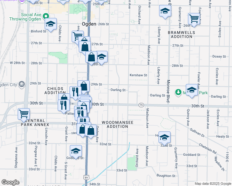map of restaurants, bars, coffee shops, grocery stores, and more near 2943 Porter Avenue in Ogden