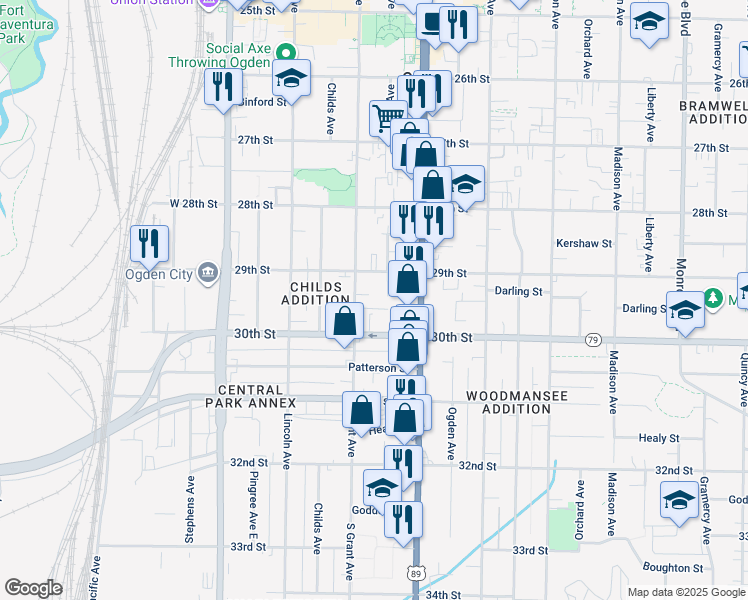 map of restaurants, bars, coffee shops, grocery stores, and more near 2967 Kiesel Avenue in Ogden