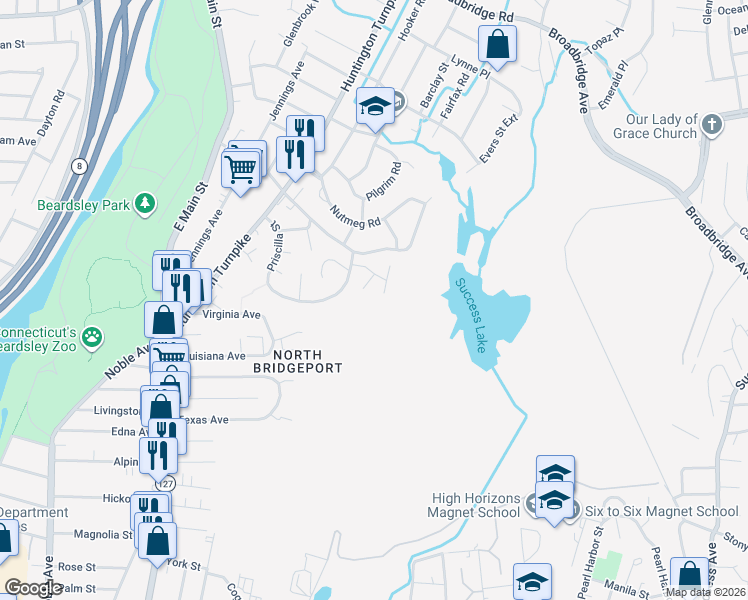 map of restaurants, bars, coffee shops, grocery stores, and more near 116 Court East in Bridgeport