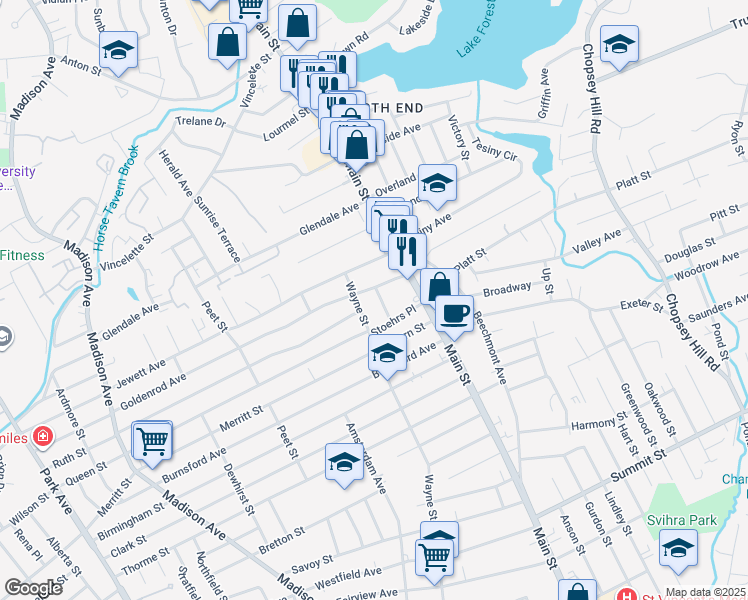map of restaurants, bars, coffee shops, grocery stores, and more near 287 Bartlett Street in Bridgeport