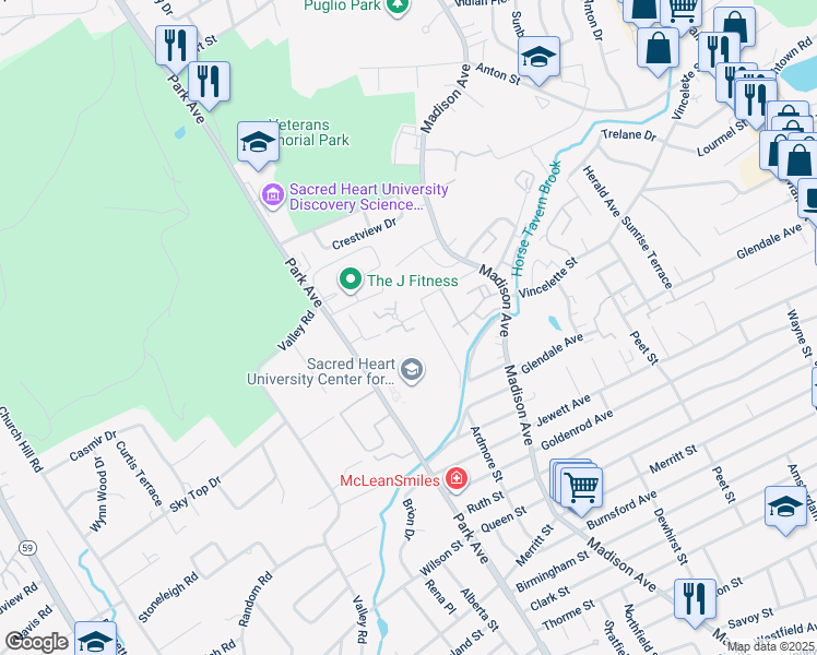 map of restaurants, bars, coffee shops, grocery stores, and more near 15 Janet Circle in Bridgeport