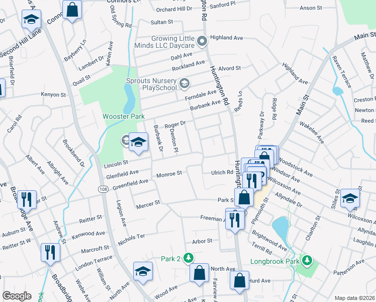 map of restaurants, bars, coffee shops, grocery stores, and more near 185 Sheppard Street in Stratford