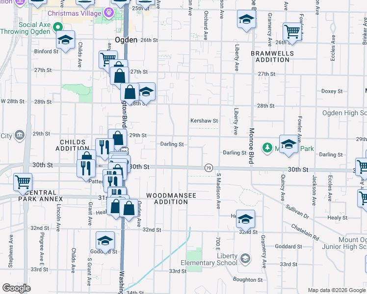 map of restaurants, bars, coffee shops, grocery stores, and more near 2948 Porter Avenue in Ogden