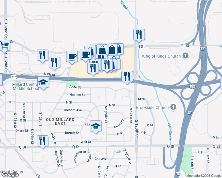 map of restaurants, bars, coffee shops, grocery stores, and more near 4816 Magnolia Street in Omaha