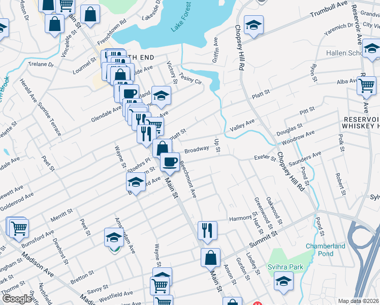 map of restaurants, bars, coffee shops, grocery stores, and more near 149 Broadway in Bridgeport