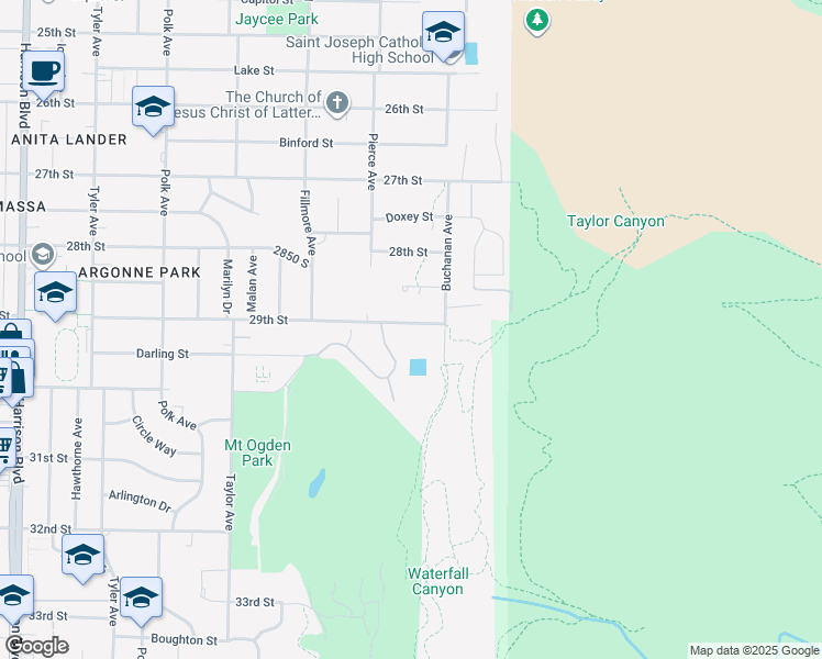 map of restaurants, bars, coffee shops, grocery stores, and more near 1785 29th Street in Ogden