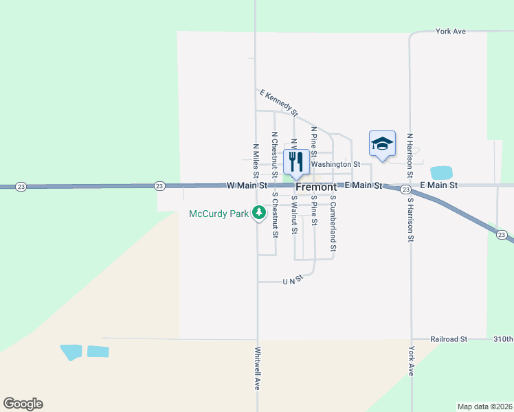 map of restaurants, bars, coffee shops, grocery stores, and more near 200 South Miles Street in Fremont
