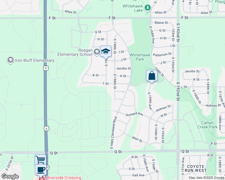 map of restaurants, bars, coffee shops, grocery stores, and more near 4760 South 198th Street in Omaha