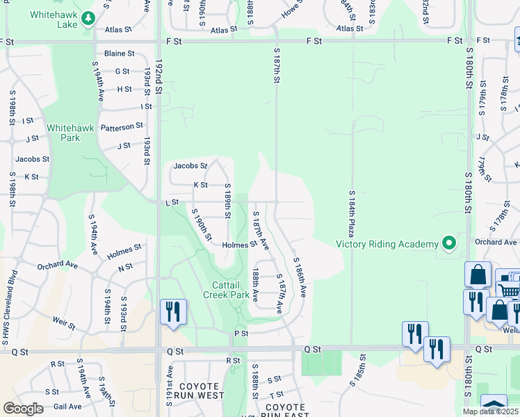 map of restaurants, bars, coffee shops, grocery stores, and more near 4736 South 187th Avenue in Omaha