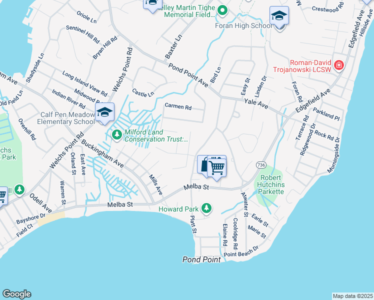 map of restaurants, bars, coffee shops, grocery stores, and more near 12 Carriage Path North in Milford