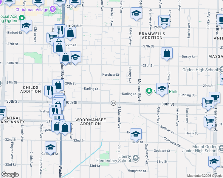 map of restaurants, bars, coffee shops, grocery stores, and more near 1035 South Orchard Avenue in Ogden