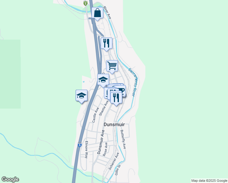 map of restaurants, bars, coffee shops, grocery stores, and more near 5815 Dunsmuir Avenue in Dunsmuir
