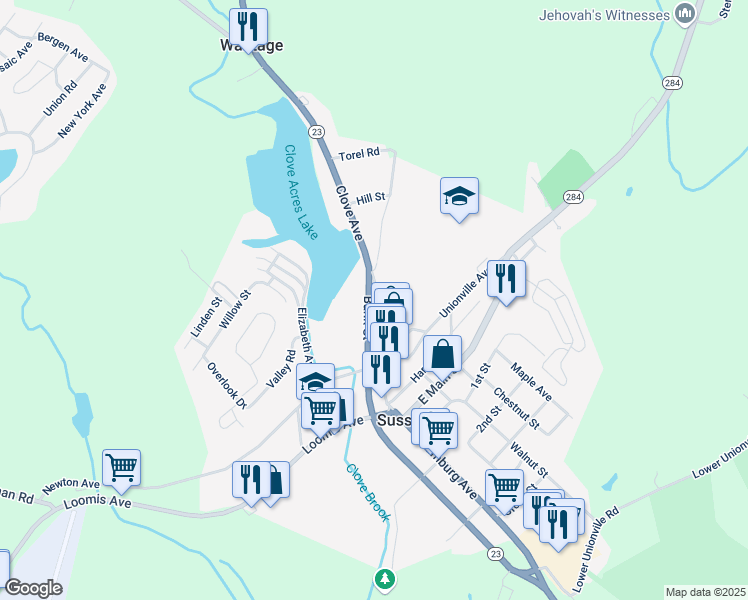 map of restaurants, bars, coffee shops, grocery stores, and more near 42 New Jersey 23 in Sussex