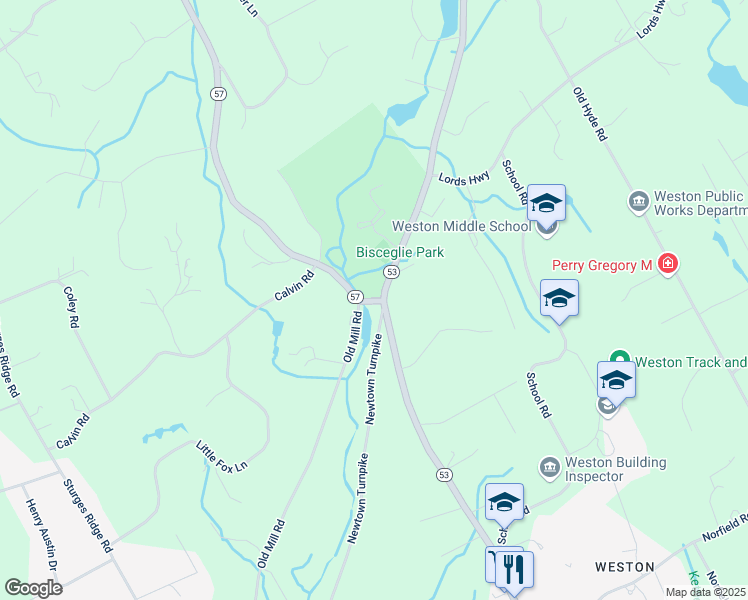 map of restaurants, bars, coffee shops, grocery stores, and more near 252 Weston Road in Weston