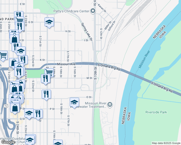 map of restaurants, bars, coffee shops, grocery stores, and more near in Omaha