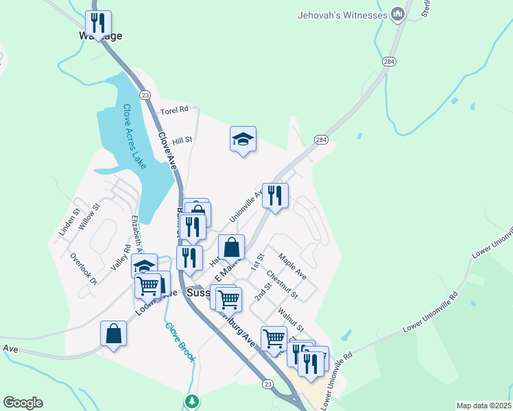 map of restaurants, bars, coffee shops, grocery stores, and more near 51 Unionville Avenue in Sussex