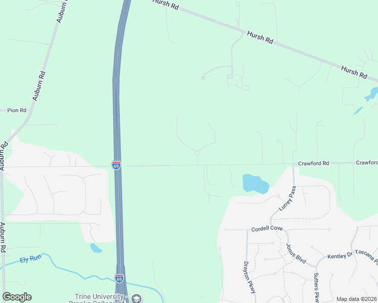 map of restaurants, bars, coffee shops, grocery stores, and more near 3811 Crawford Road in Fort Wayne