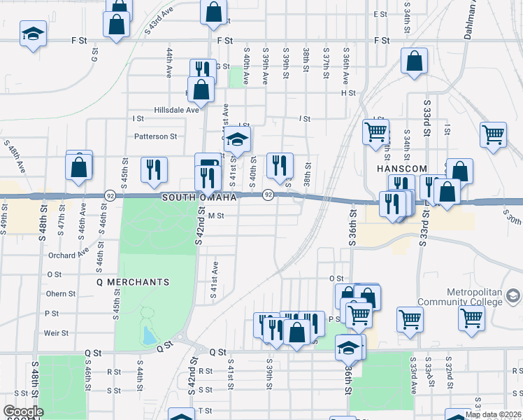 map of restaurants, bars, coffee shops, grocery stores, and more near in Omaha