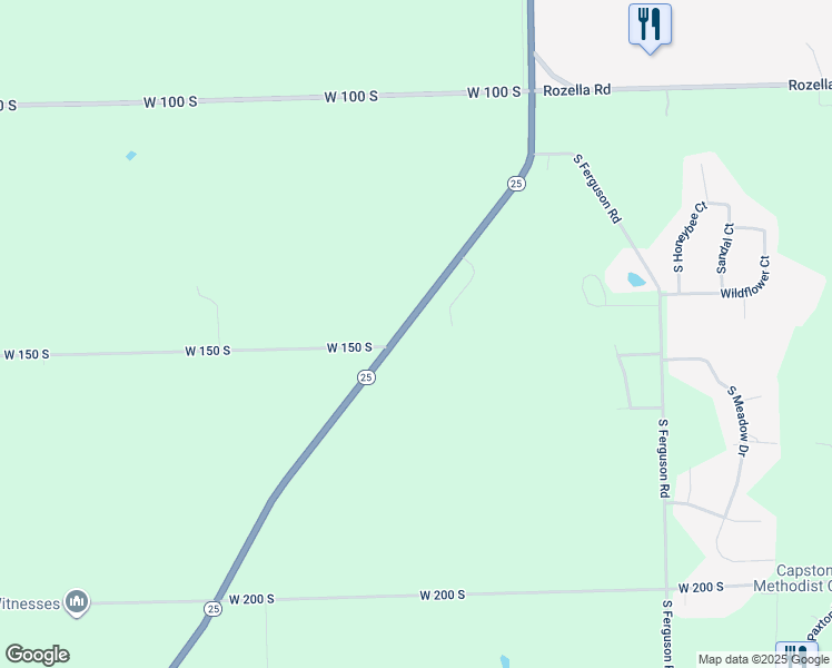 map of restaurants, bars, coffee shops, grocery stores, and more near 1486 Indiana 25 in Warsaw