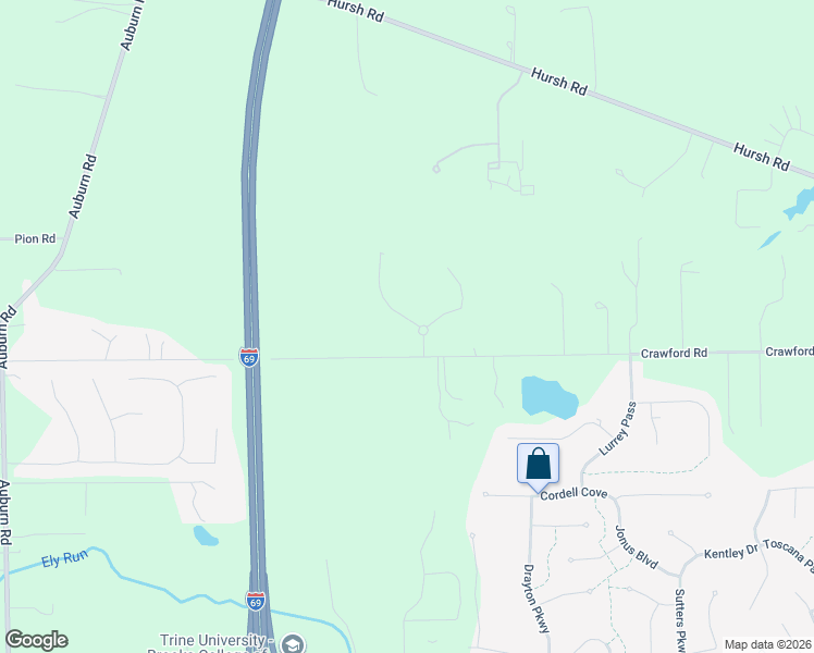 map of restaurants, bars, coffee shops, grocery stores, and more near 3811 Crawford Road in Fort Wayne