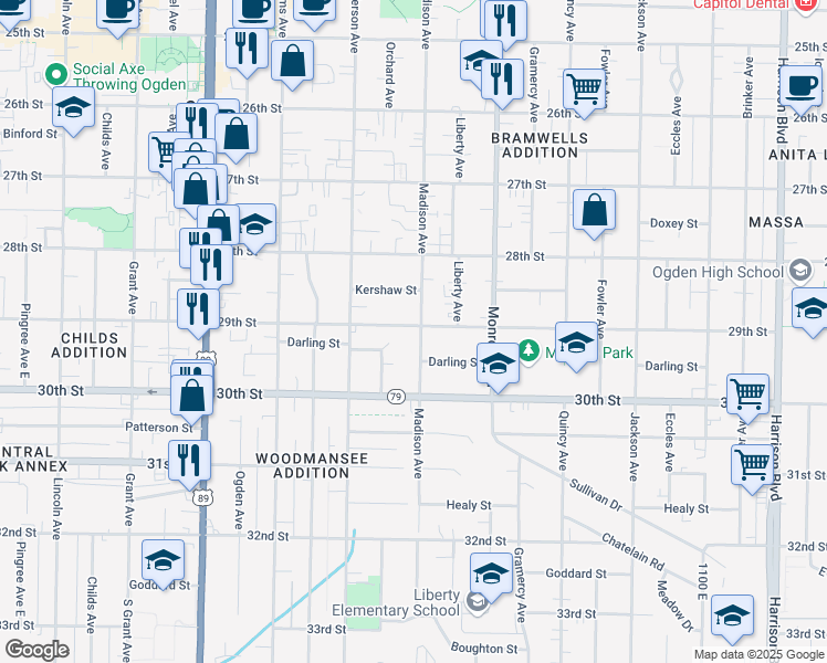 map of restaurants, bars, coffee shops, grocery stores, and more near 672 29th Street in Ogden