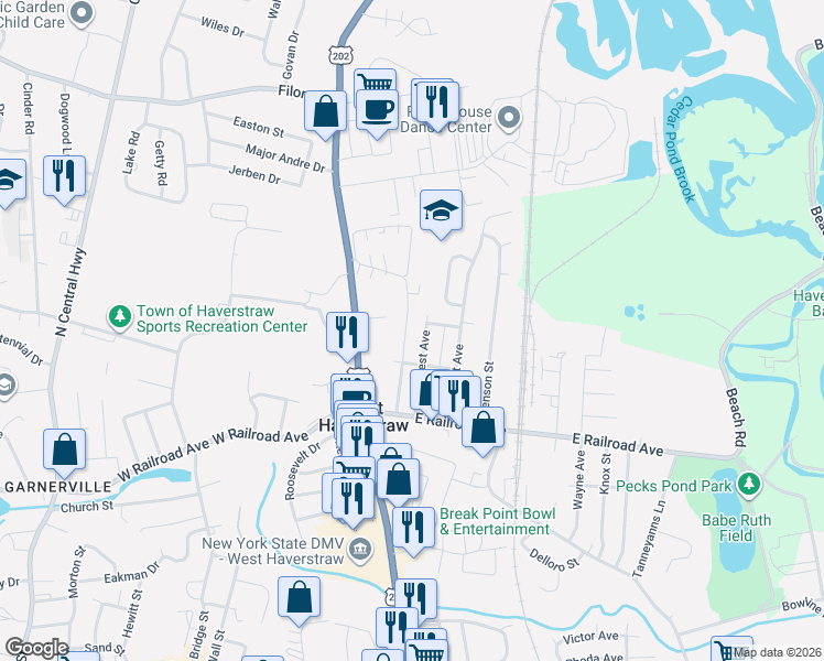 map of restaurants, bars, coffee shops, grocery stores, and more near 57 Demarest Avenue in West Haverstraw