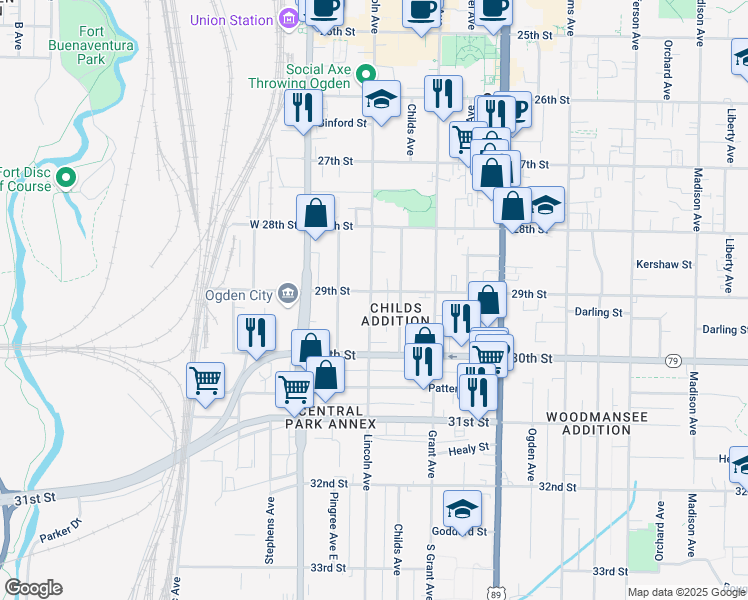 map of restaurants, bars, coffee shops, grocery stores, and more near 205 29th Street in Ogden