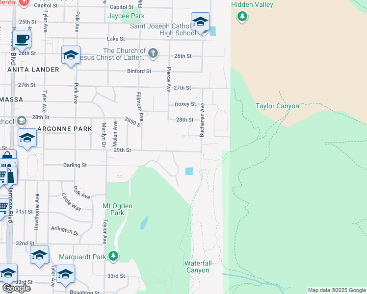 map of restaurants, bars, coffee shops, grocery stores, and more near 1742 29th Street in Ogden