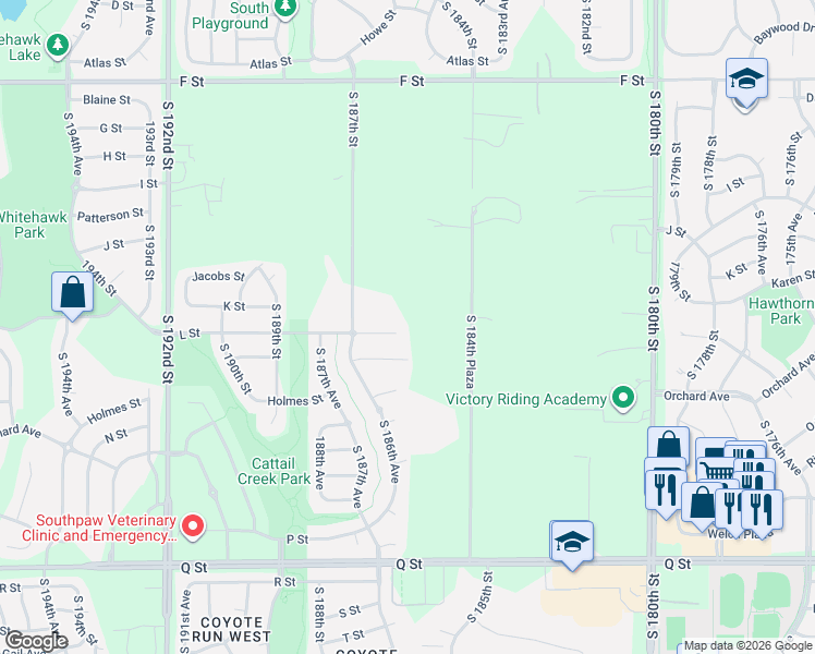 map of restaurants, bars, coffee shops, grocery stores, and more near 18610 L Circle in Omaha