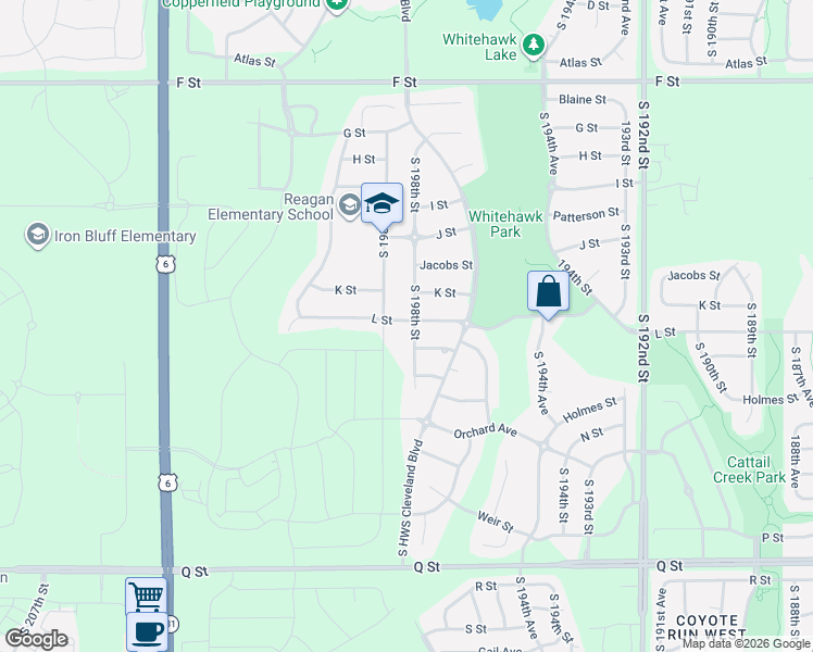 map of restaurants, bars, coffee shops, grocery stores, and more near 4614 South 198th Street in Omaha