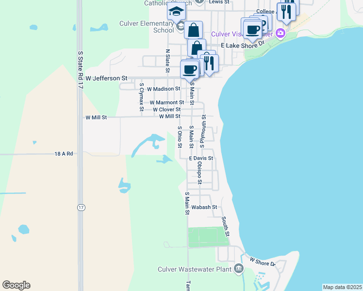 map of restaurants, bars, coffee shops, grocery stores, and more near 499 S Main St in Culver