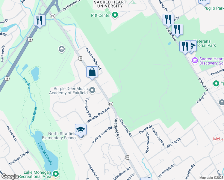 map of restaurants, bars, coffee shops, grocery stores, and more near 2428 Easton Turnpike in Fairfield