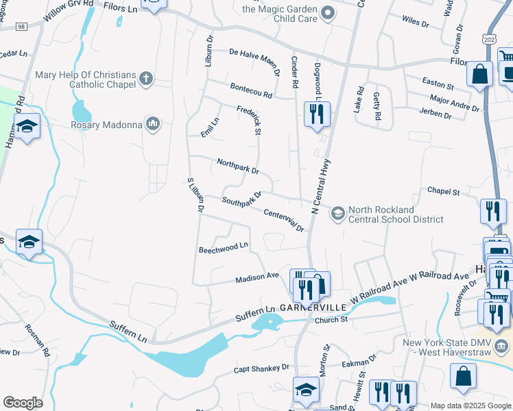 map of restaurants, bars, coffee shops, grocery stores, and more near 20 Centennial Drive in Thiells