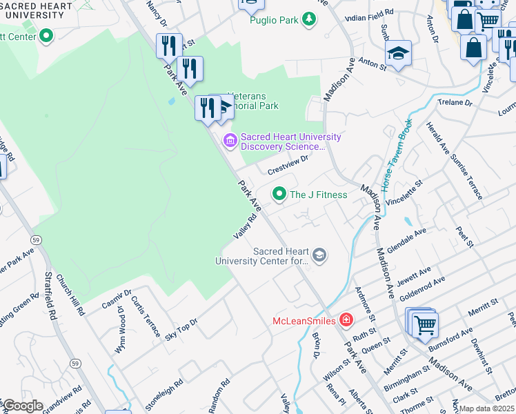 map of restaurants, bars, coffee shops, grocery stores, and more near 4180 Park Avenue in Bridgeport