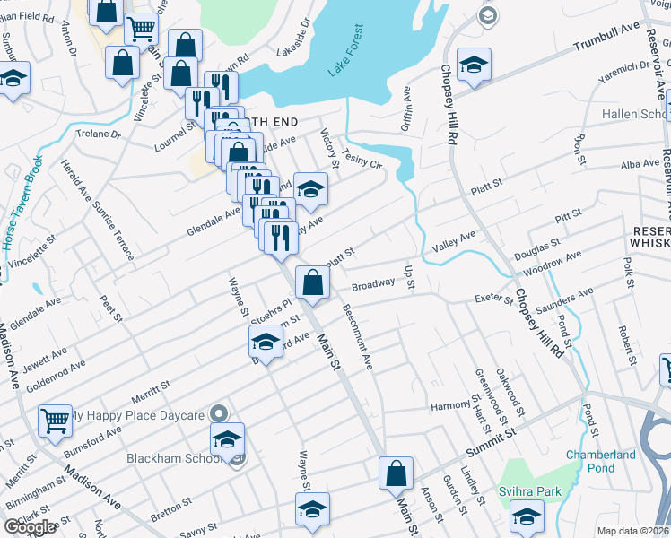 map of restaurants, bars, coffee shops, grocery stores, and more near 947 Platt Street in Bridgeport