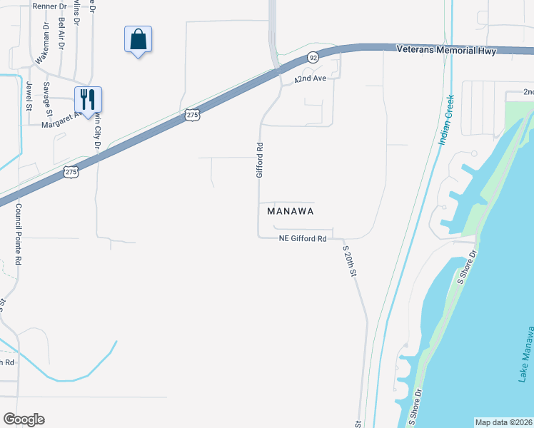 map of restaurants, bars, coffee shops, grocery stores, and more near 4700 Gifford Road in Council Bluffs