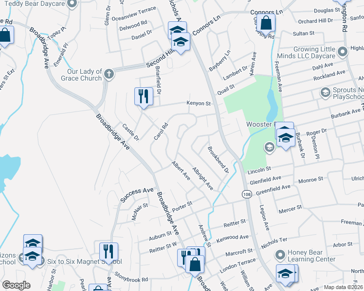 map of restaurants, bars, coffee shops, grocery stores, and more near 245 Marina Drive in Stratford