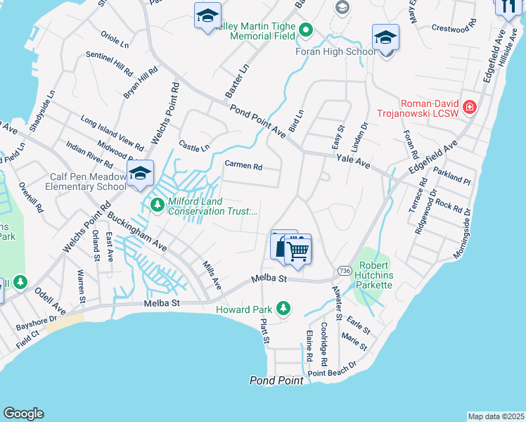 map of restaurants, bars, coffee shops, grocery stores, and more near 41 Carriage Path North in Milford